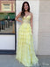 Gorgeous Light Yellow A-Line Strapless Lace Applique Ruffle Long Party Prom Dresses,Evening Gowns,FM68