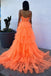 Popular Orange A-Line Spaghetti Straps Ruffle Maxi Long Party Prom Dresses,Evening Gowns,FM69