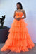 Popular Orange A-Line Spaghetti Straps Ruffle Maxi Long Party Prom Dresses,Evening Gowns,FM69