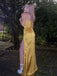 Sexy Yellow Mermaid Side Slit Spaghetti Strap&nbsp;Popular Maxi Long Party Prom Dresses,Evening Dress Online, FM510