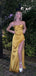 Sexy Yellow Mermaid Side Slit Spaghetti Strap&nbsp;Popular Maxi Long Party Prom Dresses,Evening Dress Online, FM510