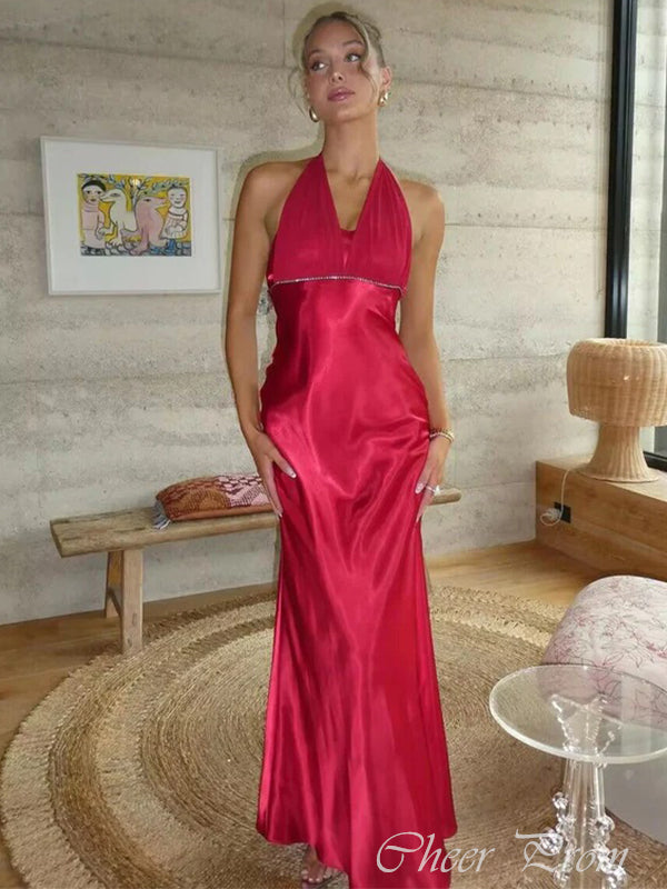 Gorgeous Red Sheath V-neck Open-back Floor-Length Dresses,Evening Gowns, Formal Evening Gowns, FM379