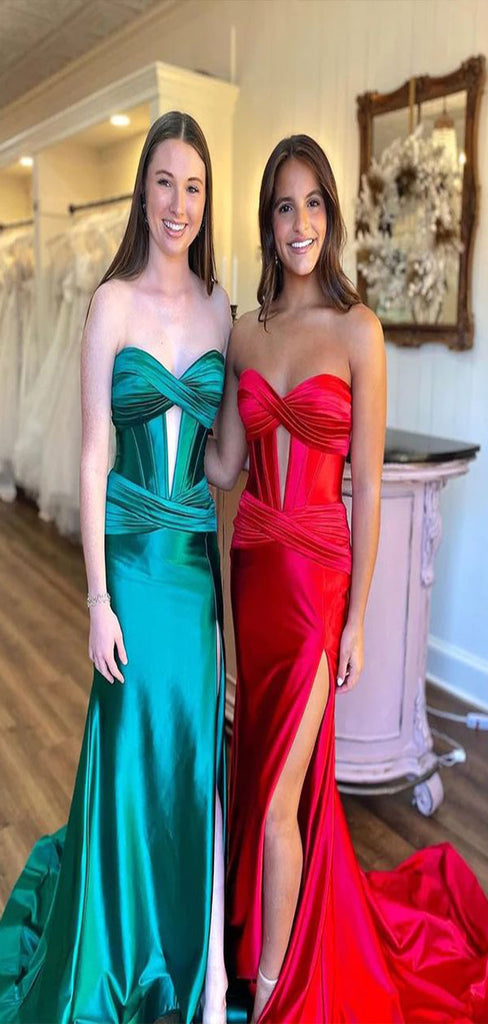 Unique Mermaid Strapless Side Slit With Trailing Maxi Long Party Prom Dresses,Evening Gowns,FM73