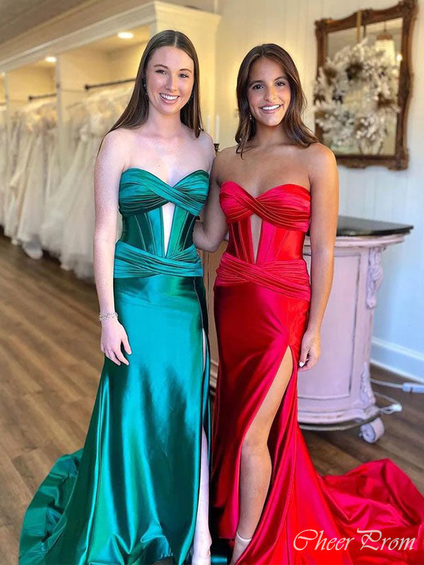 Unique Mermaid Strapless Side Slit With Trailing Maxi Long Party Prom Dresses,Evening Gowns,FM73