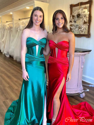 Unique Mermaid Strapless Side Slit With Trailing Maxi Long Party Prom Dresses,Evening Gowns,FM73