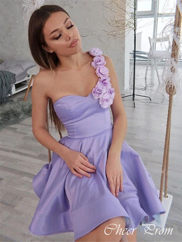 Gorgeous Purple Strapless Sleeveless Sleeveless Flower Applique Popular Short Homecoming Prom Dress, CPH278