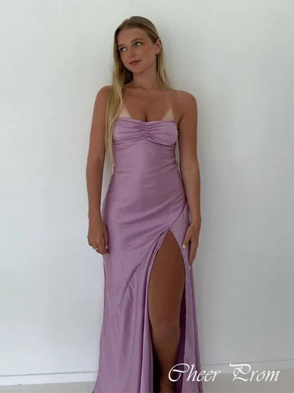 Elegant Purple Mermaid&nbsp;Spaghetti Strap Side Slit Popular Maxi Long Party Prom Dresses,Evening Dress Online, FM514