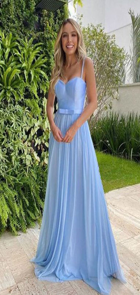 Elegant Light Blue A-Line Sweetheart Spaghetti Straps Maxi Long Party Prom Dresses,Evening Gowns,FM77