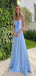 Elegant Light Blue A-Line Sweetheart Spaghetti Straps Maxi Long Party Prom Dresses,Evening Gowns,FM77