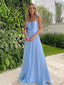 Elegant Light Blue A-Line Sweetheart Spaghetti Straps Maxi Long Party Prom Dresses,Evening Gowns,FM77