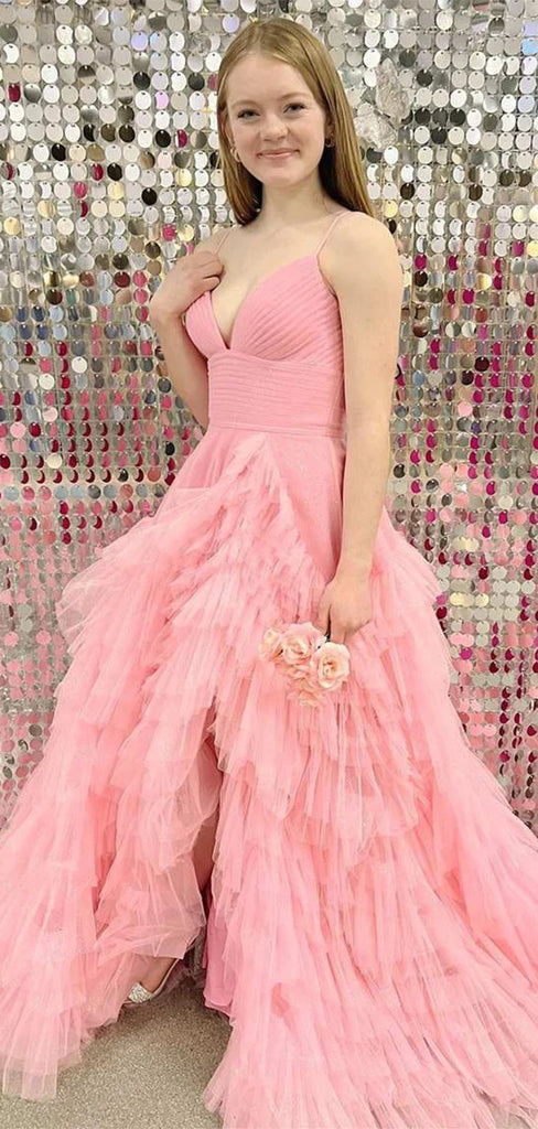 Elegant Pink A-Line Sweetheart&nbsp; Side Slit Popular Maxi Long Party Prom Dresses,Evening Dress Online, FM521