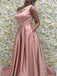 Elegant Pink A-Line One Shoulder Popular Maxi Long Party Prom Dresses,Evening Dress Online, FM522