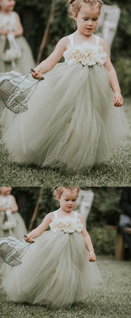 Cute Strap Dusty Green Pixie Tutu Dresses, Cheap Popular Flower Girl Dresses, CPF02