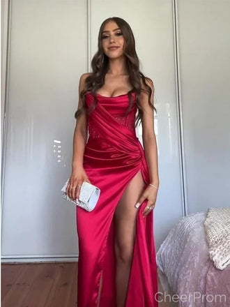 Gorgeous Red Sweetheart Mermaid Side Slit Long Prom Dress Ideas, Evening Party Dresses , FM638