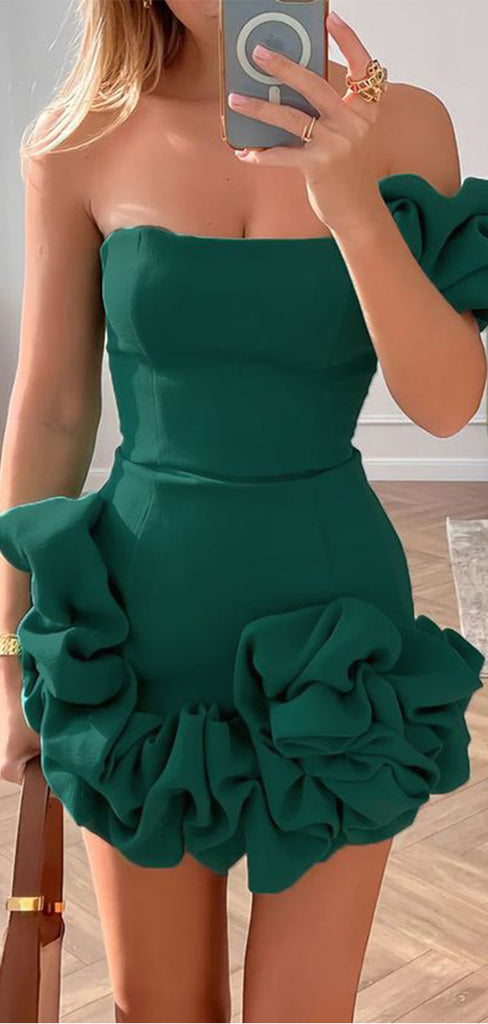 Gorgeous Green Tight Ball Gown Strapless Flower Sleeveless Sleeveless Popular Short Homecoming Prom Dress, CPH283