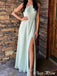 Elegant A-Line Halter Strap Side Slit Popular Maxi Long Party Prom Dresses,Evening Dress Online, FM527