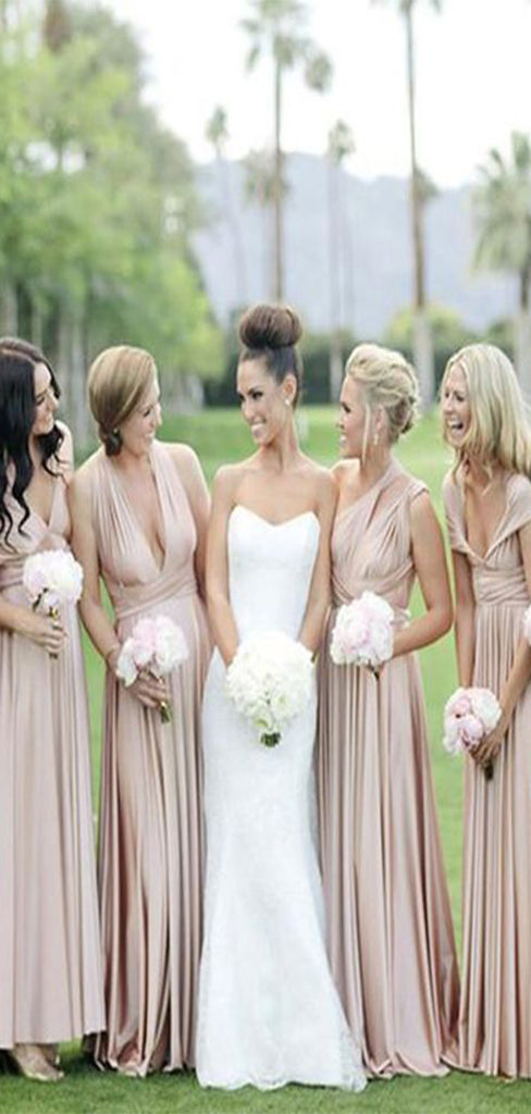 Sexy Pink V-Neck A-Line Side Slit Square Dresses for Maid of Honor, Bridesmaid Dresses, CP382