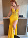 Elegant Yellow Sweetheart Mermaid Side Slit Popular Maxi Long Party Prom Dresses,Evening Dress Online, FM528