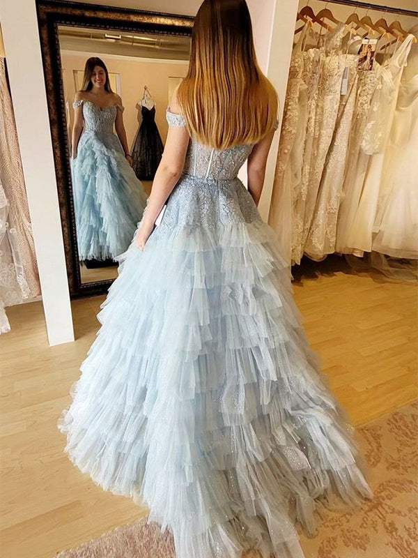 Elegant Baby Blue A-Line Off Shoulder&nbsp;Popular Maxi Long Party Prom Dresses,Evening Dress Online, FM526