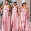 Elegant Pink One Shoulder A-Line Side Slit Square Dresses for Maid of Honor, Bridesmaid Dresses, CP380