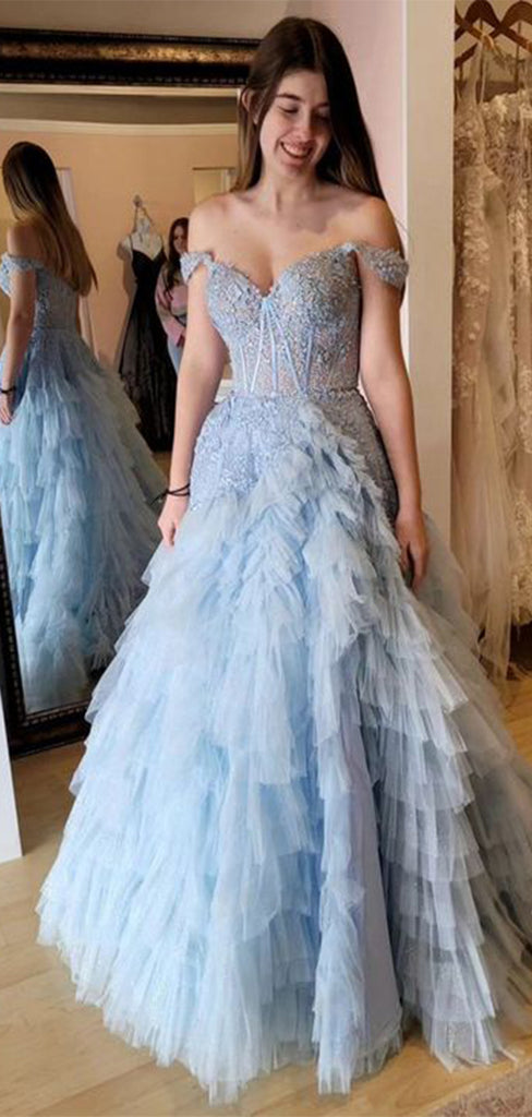 Elegant Baby Blue A-Line Off Shoulder&nbsp;Popular Maxi Long Party Prom Dresses,Evening Dress Online, FM526