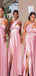 Elegant Pink One Shoulder A-Line Side Slit Square Dresses for Maid of Honor, Bridesmaid Dresses, CP380