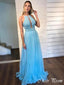 Elegant Baby Blue A-Line Halter Popular Maxi Long Party Prom Dresses,Evening Dress Online, FM523