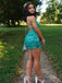 Gorgeous Green Tight Spaghetti Strap Sleeveless Sleeveless Flower Applique Popular Short Homecoming Prom Dress, CPH282