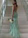 Sexy Green Spaghetti Strap Mermaid Lace Side Slit&nbsp;Popular Maxi Long Party Prom Dresses,Evening Dress Online, FM531