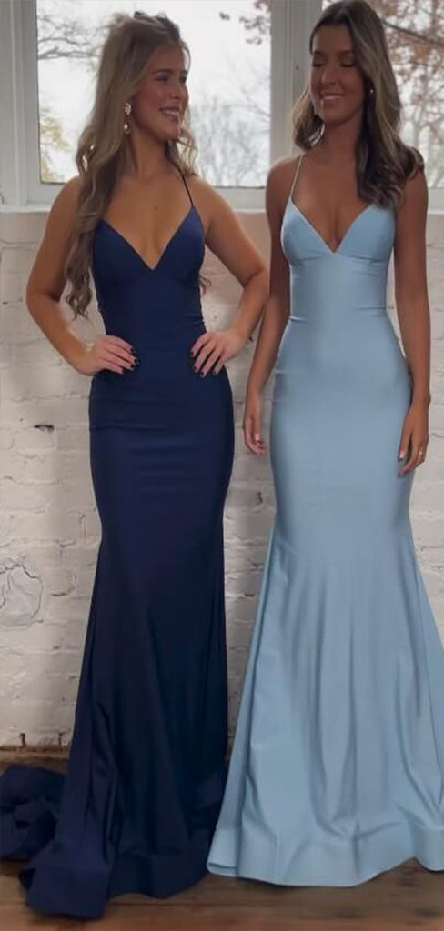 Simple Mermaid Halter V Neck Sleeveless Long Party Formal Prom Dresses,Evening Gowns,FM83