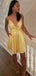 Gorgeous Yellow Spaghetti Strap Ball Gown Strapless Flower Sleeveless Sleeveless Popular Short Homecoming Prom Dress, CPH284