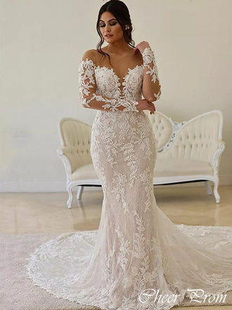 Elegant Sweetheart Mermaid Off Shoulder With Train Lace Popular Long Bridal Dress, Wedding Dresses, CPD194