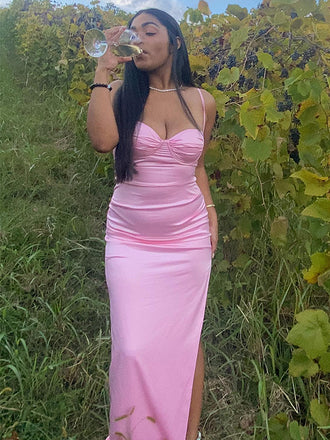 Elegant Pink Spaghetti Strap Mermaid&nbsp;Popular Maxi Long Party Prom Dresses,Evening Dress Online, FM538