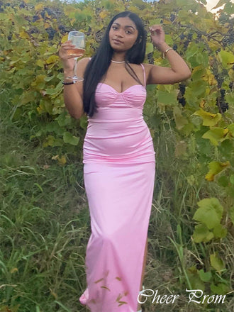 Elegant Pink Spaghetti Strap Mermaid&nbsp;Popular Maxi Long Party Prom Dresses,Evening Dress Online, FM538