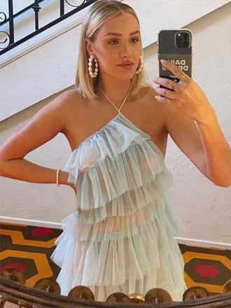 Gorgeous Baby Blue Halter Strap A-line Side Slit Popular Maxi Long Party Prom Dresses,Evening Dress Online, FM534