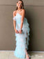 Gorgeous Baby Blue Halter Strap A-line Side Slit Popular Maxi Long Party Prom Dresses,Evening Dress Online, FM534