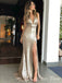 Sexy Golden V-Neck Mermaid Side Slit&nbsp;Popular Maxi Long Party Prom Dresses,Evening Dress Online, FM541