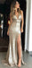 Sexy Golden V-Neck Mermaid Side Slit&nbsp;Popular Maxi Long Party Prom Dresses,Evening Dress Online, FM541