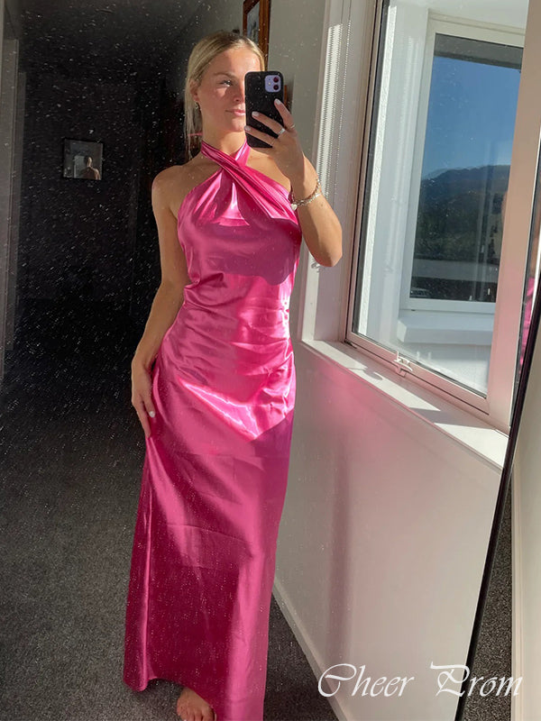 Sexy Pink Halter Mermaid Popular Maxi Long Party Prom Dresses,Evening Dress Online, FM540