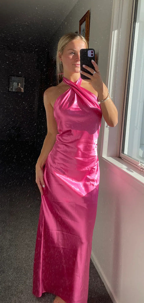 Sexy Pink Halter Mermaid Popular Maxi Long Party Prom Dresses,Evening Dress Online, FM540