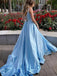 Elegant Baby Blue Scoop A-Line Popular Maxi Long Party Prom Dresses,Evening Dress Online, FM543