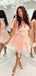 Cute Pink V-Neck Ball Gown Strapless Sleeveless Popular Short Homecoming Prom Dress, CPH287