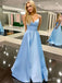 Elegant Blue Spaghetti Straps V Neck Sleeveless Maxi Long Party Prom Dresses, Evening Gowns, FM363