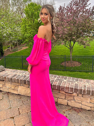 Elegant Pink Off Shoulder Mermaid Side Slit&nbsp;Popular Maxi Long Party Prom Dresses,Evening Dress Online, FM547