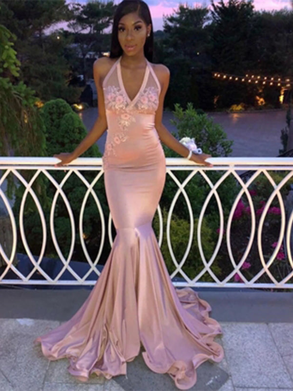 Elegant Pink V-Neck Mermaid&nbsp;Popular Maxi Long Party Prom Dresses,Evening Dress Online, FM552