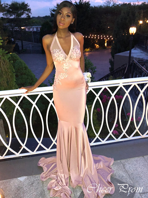 Elegant Pink V-Neck Mermaid&nbsp;Popular Maxi Long Party Prom Dresses,Evening Dress Online, FM552