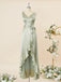 Elegant Sage Mermaid V Neck Short Front Long Back Maxi Long Party Prom Dresses,Evening Gowns,FM91