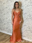 Elegant Orange Spaghetti Strap Mermaid Popular Maxi Long Party Prom Dresses,Evening Dress Online, FM549