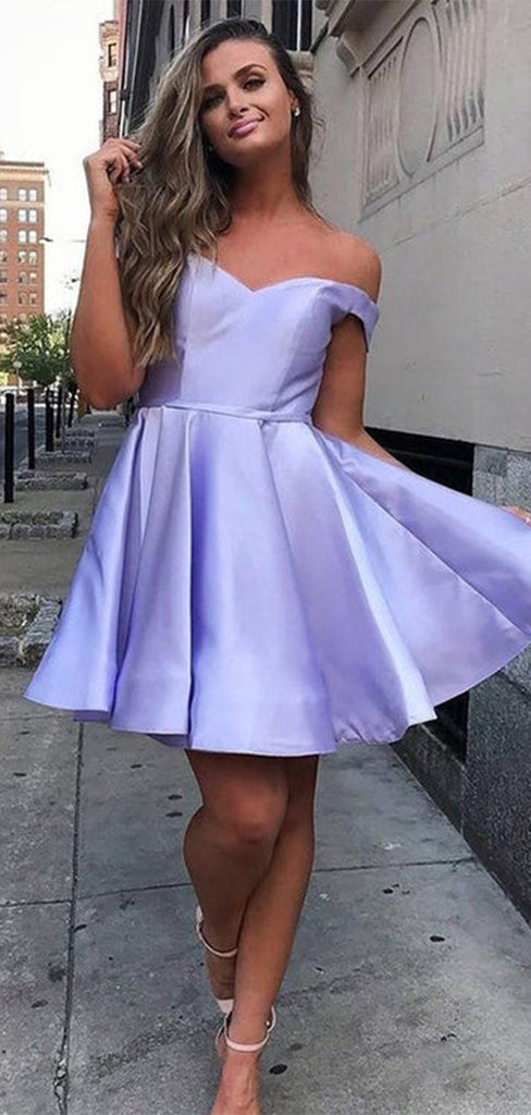 Elegant Purple Off Shoulder Ball Gown Strapless Sleeveless Popular Short Homecoming Prom Dress, CPH294