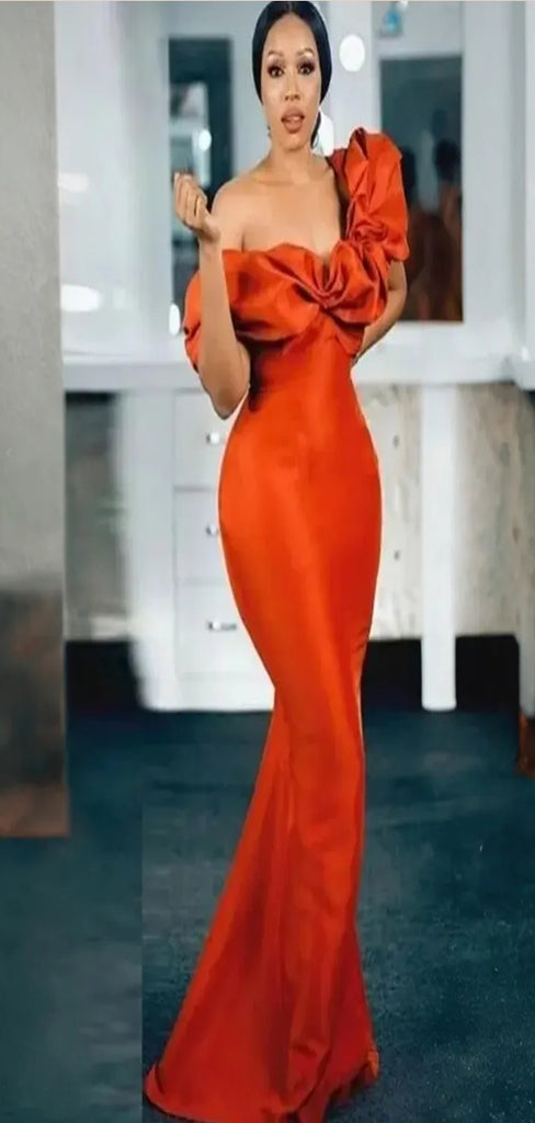 Sexy Orange Mermaid Bubble Maxi Long Party Prom Dresses,Evening Gowns,FM92